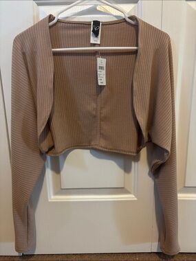Windsor Ribbed Cropped Bolero Shrug - Taupe